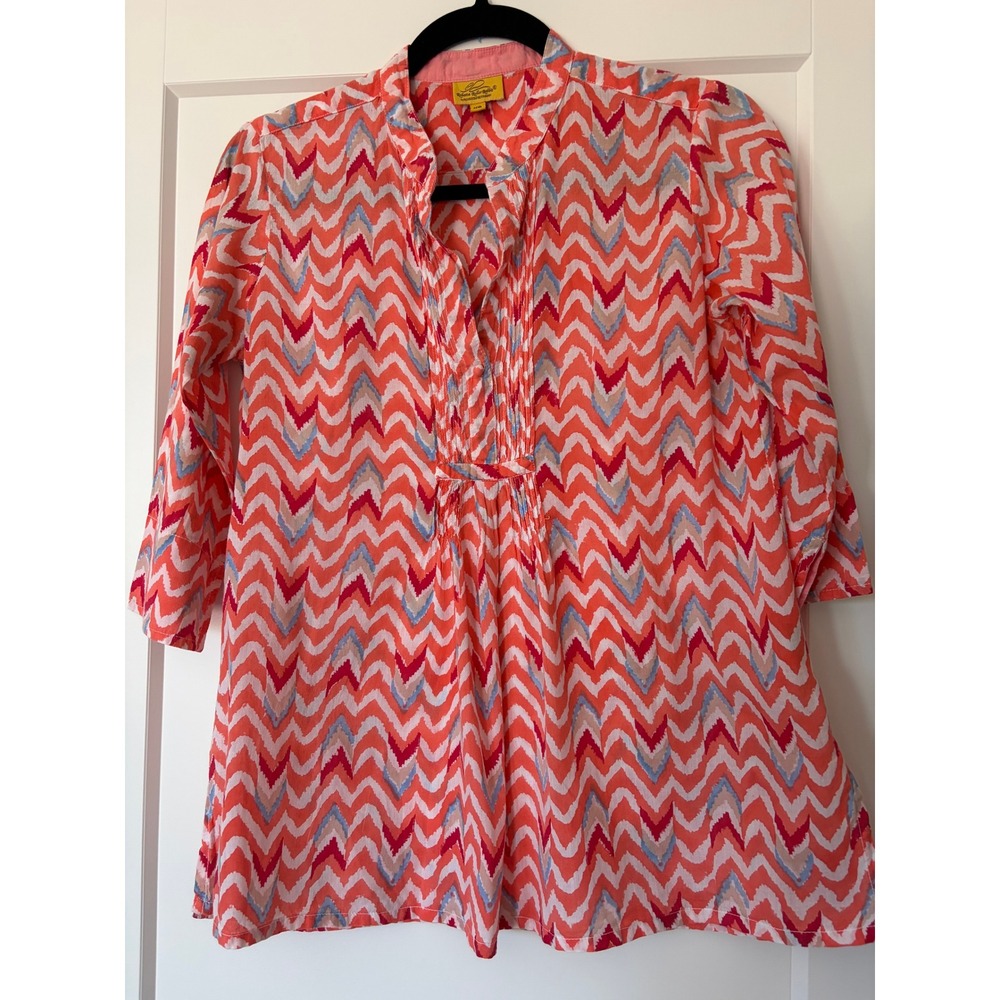 Roberta Roller Rabbit Orange Ikat Chevron Cotton Tunic Top XS